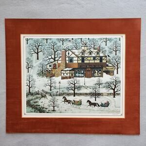 Charles Wysocki EVENING SLED RIDE Numbered Print 14x17 Flocked Mat Sleigh